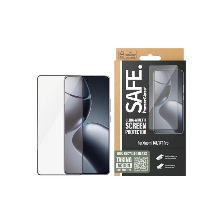 Стъклен протектор Safe за Xiaomi 14T, 14T Pro, UWF, Черен