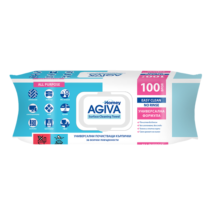 Servetele umede universale pentru curatarea suprafetelor Agiva Homey, parfum de lamaie, 100 buc
