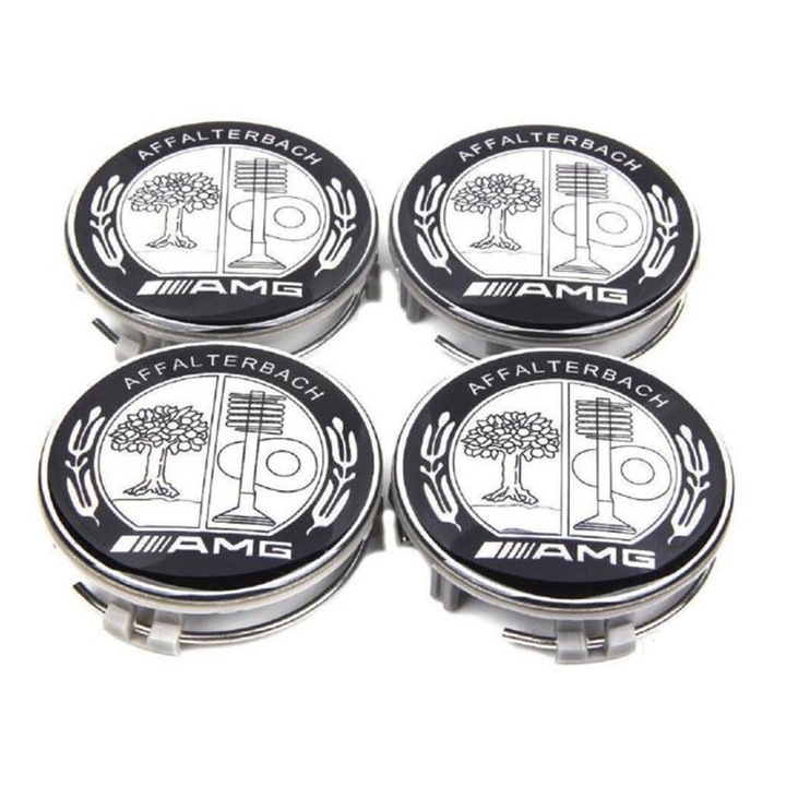 Комплект AMG капачки за джанти PBauto, Mercedes A, B, C, E, G, M, R, S Class, за Лети джанти, Сиви, 4 Броя