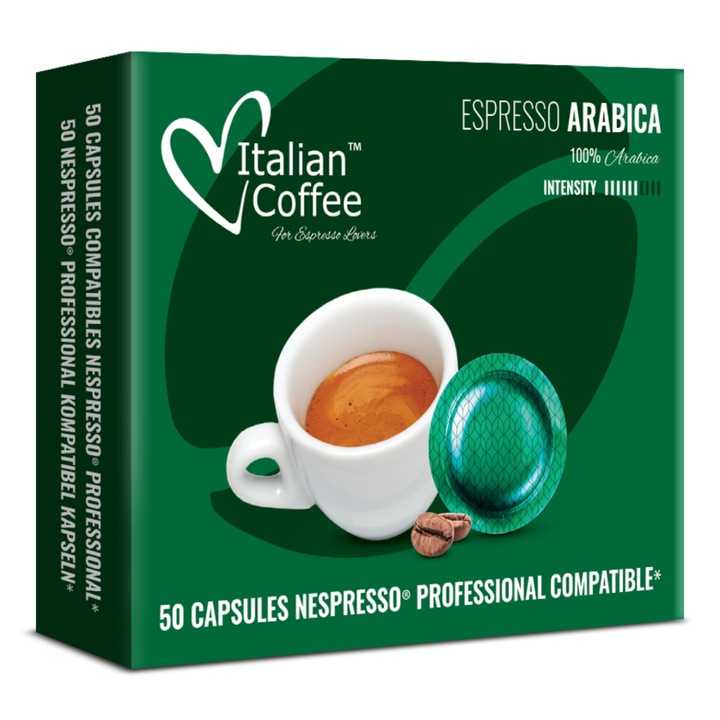 Cafea Italian Coffee, Espresso Arabica, 50 capsule, compatibile Nespresso Profesional, 300g