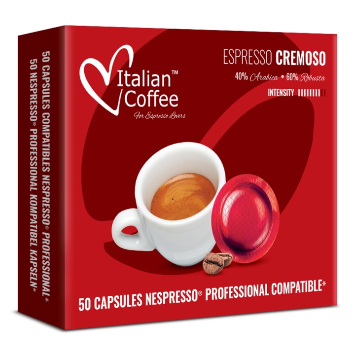 Cafea Italian Coffee, Espresso Cremoso, 50 capsule, compatibile Nespresso Profesional, 300g