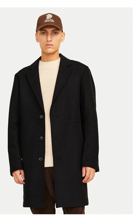 Palton barbati, Jack & Jones, Harris 12263845, Negru, Poliester/Lana