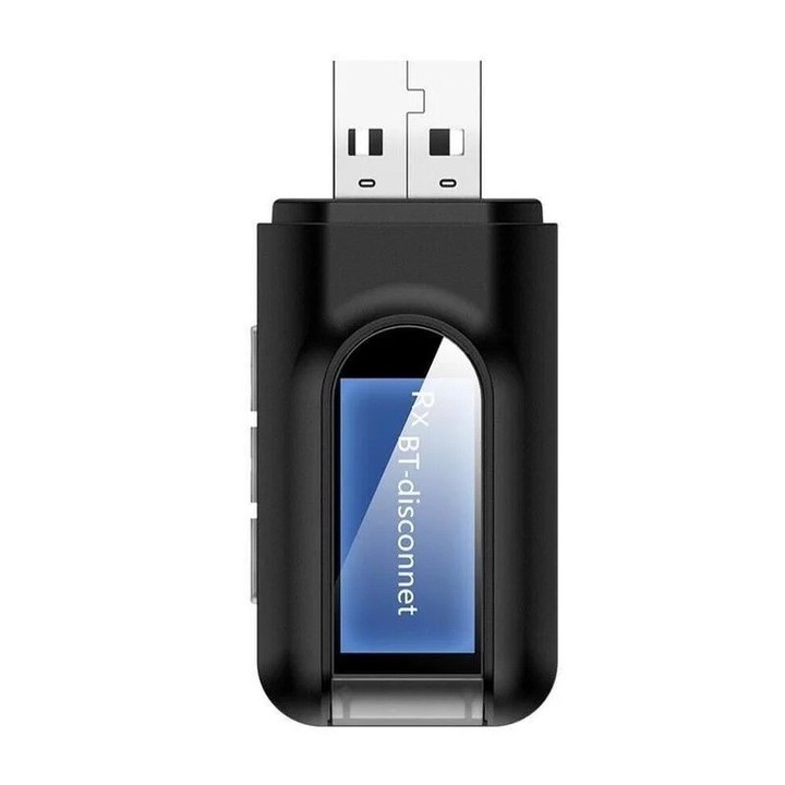 Vevő és adó 2 az 1-ben Techstar® T16, Bluetooth 5.0, LCD képernyő, AUX, USB táp, otthoni vagy autós audiorendszerekkel kompatibilis, fekete