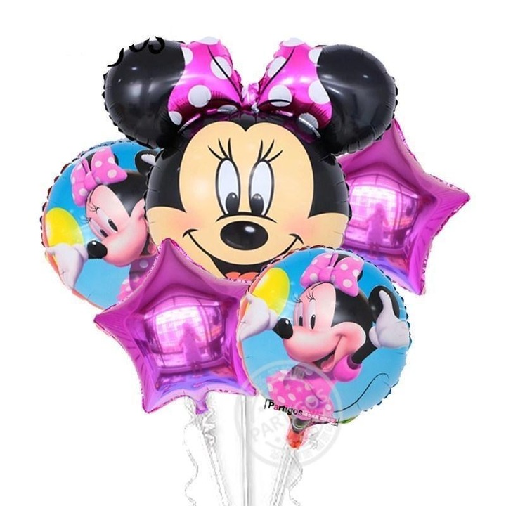 5 db fólia lufi készlet 4 db 45 cm-es lufi, 1 db 65 cm-es lufi - Minnie Mouse Star
