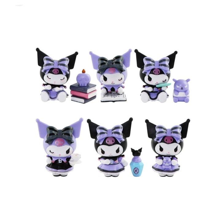 Комплект от 7 фигурки тип Kuromi Hello Kitty, 3 аксесоара, многоцветни, 7 см