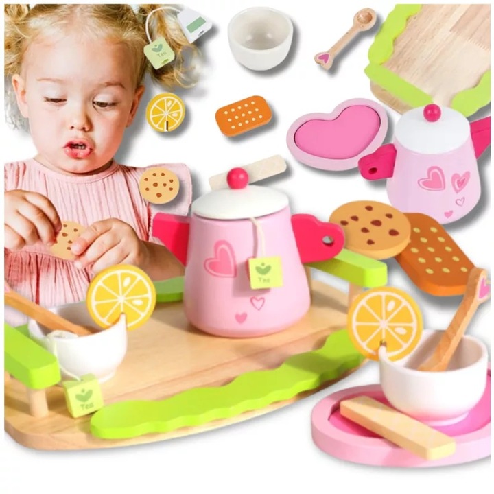 Set serviciu pentru ceai din lemn cu accesorii incluse