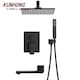 Set dus incastrat in perete, design modern, din alama dura si otel inoxidabil, negru mat cu cap de dus 30x30 cm