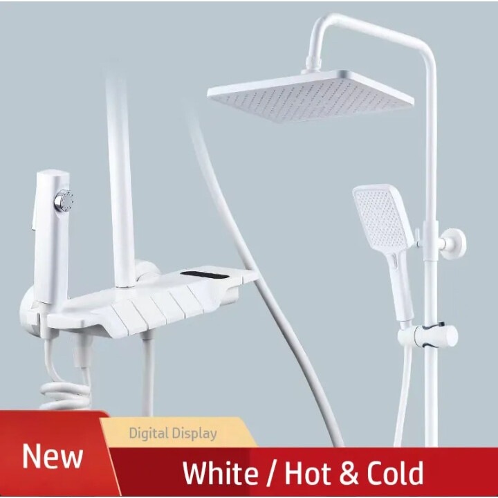 coloana de dus cu afisaj electronic, patru functii de curgere a apei, coloare alba