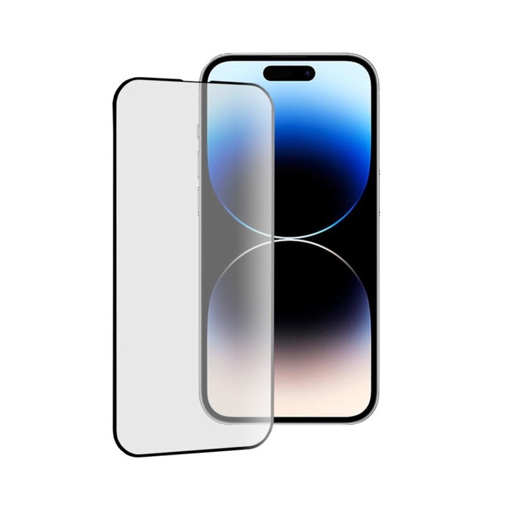 Folie de protectie compatibila cu Apple iPhone 14 Pro, Anti Blue Light, Full Glue, sticla securizata, Negru-Transparent