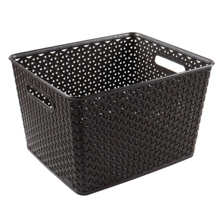 Cutie depozitare suprapozabila Antbro® din rattan, dreptunghiulara, model impletit, maro, 18 L, 33, 5 x 29, 5 x 22 cm