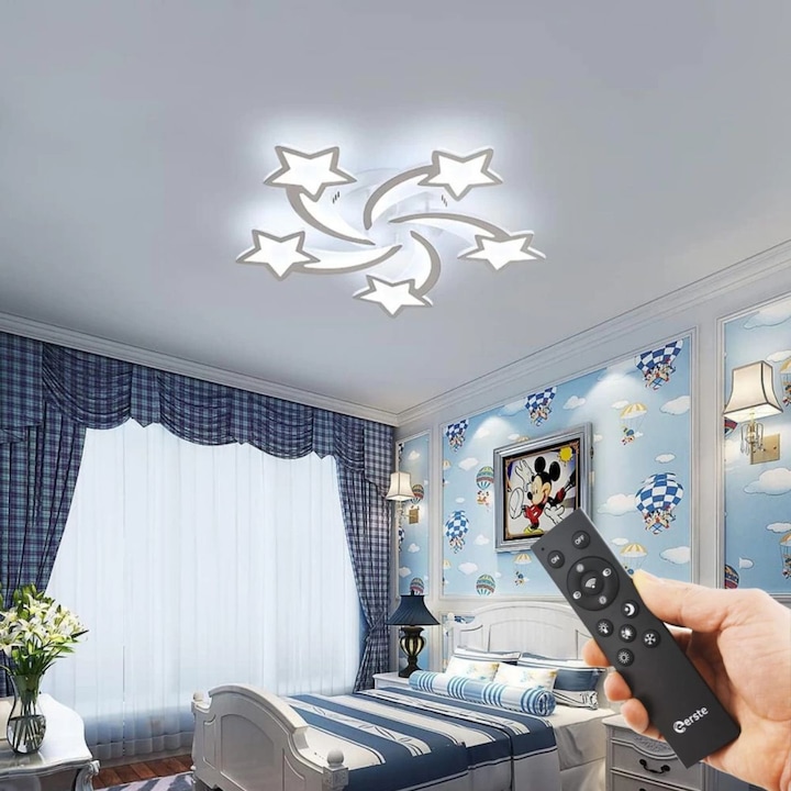 LED полилей Magic Stars, 5 източника на светлина, 150W, 3000LM, 3 вида светлина (топла/студена/неутрална), дистанционно управление, диаметър 70 см, бял
