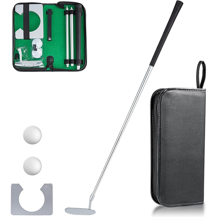 Set complet de golf pentru interior, Rqiurpn, putter, Universal pentru stangaci si dreptaci, Cluburi detasabile, Gol si minge inclusa, Pentru Orice Varsta, Folosibil In Spatii Interioare Si Exterioare, multicolor