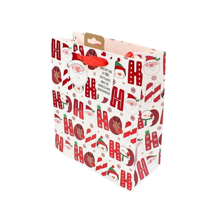 Хартиена подаръчна торбичка, колекция Clairefontaine от Eurowrap, 45,5x33 см, 15 см духало, Ho ho ho