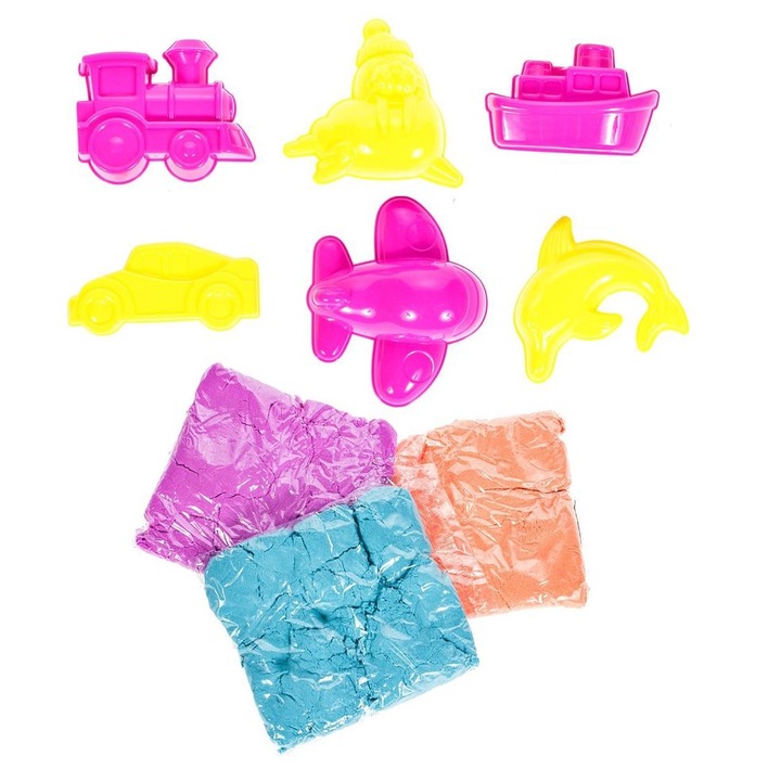 Set nisip kinetic, Zola, 3 culori x 200 gr, 6 forme pentru modelat de diferite culori