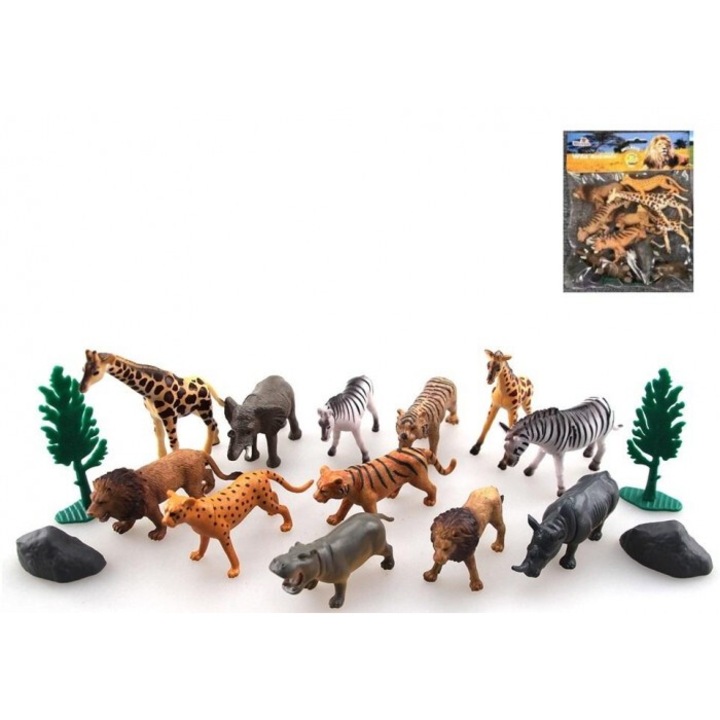 Szafari állatfigura készlet, 16 db, Madej, 180x195 mm, többszínű