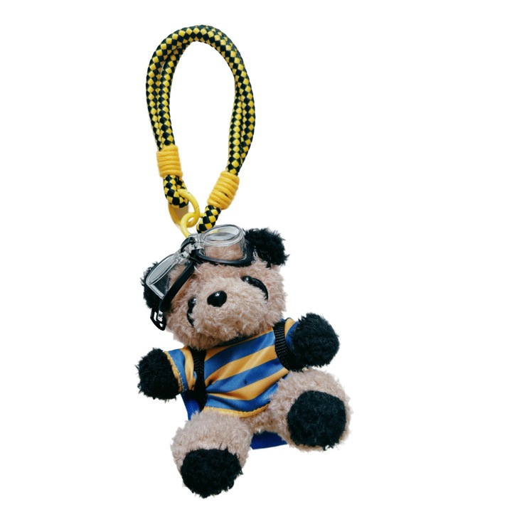 Breloc panda, design unic, material moale, Dungi albastre si bej