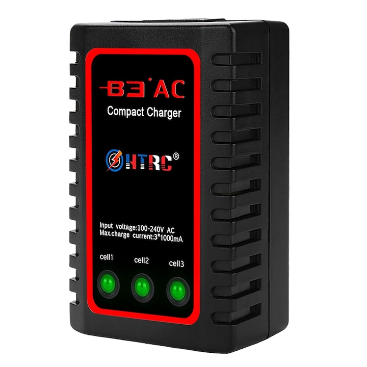 Зарядно за LiPo батерии HTRC B3 Pro Max AC, 2-3 клетки, 7.4-11.1V, мощност 10W, ток 1000mA, захранване 220V, с детекция за края на зареждането