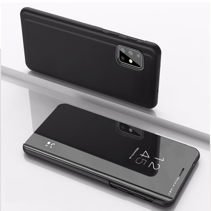 Черен калъф FlipView за Huawei P40 Lite - Тип книга - Огледало - Стойка