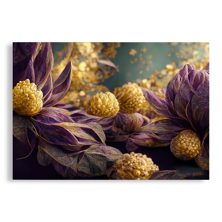 Tablou Canvas, Floral, Flori Mov si Galben, 70x100 cm