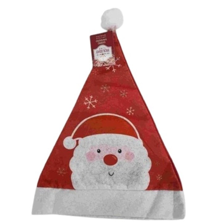Caciula de Mos Craciun, Cyrax, Model 1 Mos Craciun cu Fulgi de Zapada, Marime Universala, Material Textil, 28 x 39 cm, Alb/Rosu