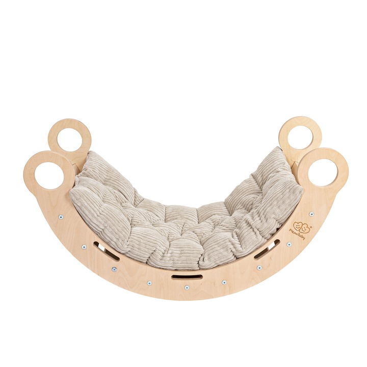 Дървена люлка Dream Rocker MeowBaby с бежова възглавница