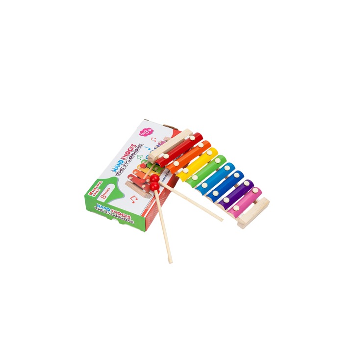 Xilofon muzical pentru copii Montessori, multicolor, lemn si ABS, 24 x 12 cm, 8 note muzicale