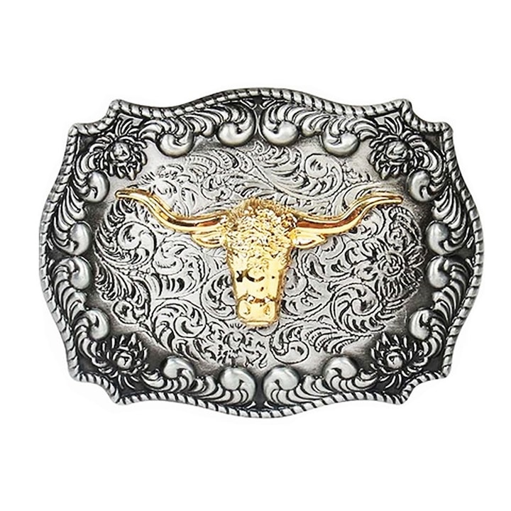 Övcsat, Yakumuz, Long Horn Bull, ötvözött, 3,3x2,5 hüvelykes, unisex