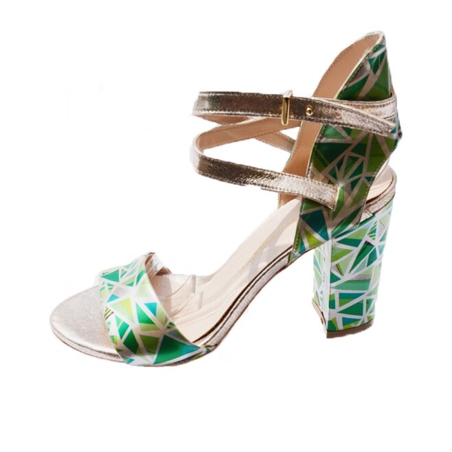 Sandale cu toc gros,D&J Exclusive,piele naturala, Verde deschis