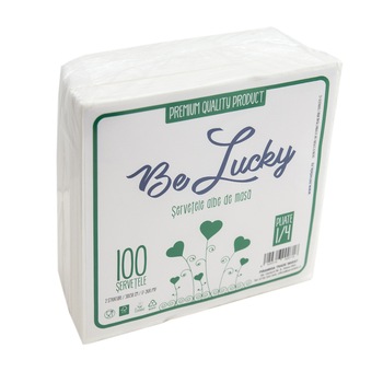 Servetele albe de masa, 38 cm - 2 straturi, patrate,100 buc/pac, Gama Be Lucky. Servetele albe de masa, 38 cm - 2 straturi, patrate,100 buc/pac, Gama Be Lucky.