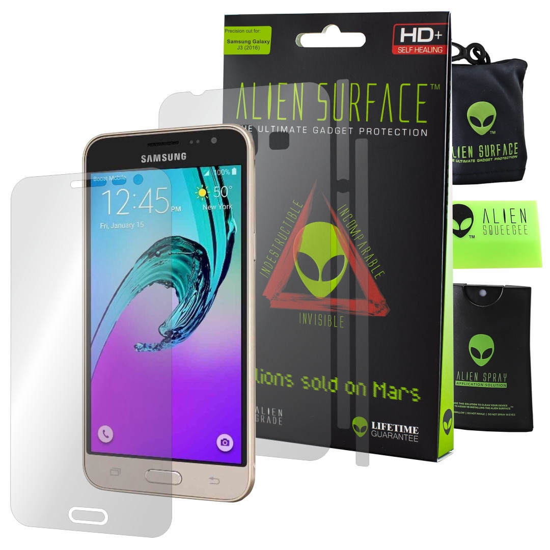 Folie Alien Surface HD, Samsung Galaxy J3 (2016), protectie ecran, spate, laterale + Alien Fiber Cadou