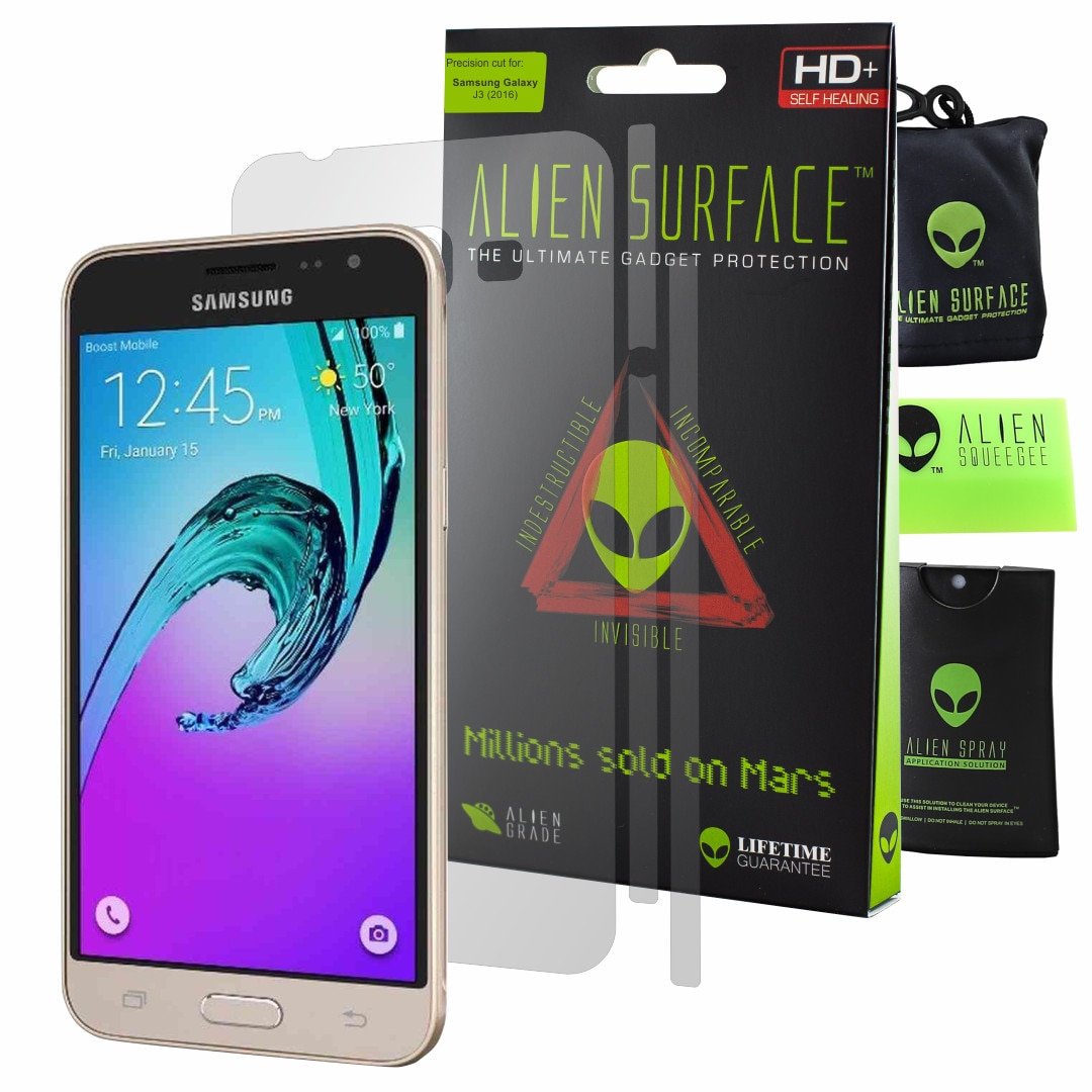 Folie Alien Surface HD, Samsung Galaxy J3 (2016), protectie spate, laterale + Alien Fiber cadou