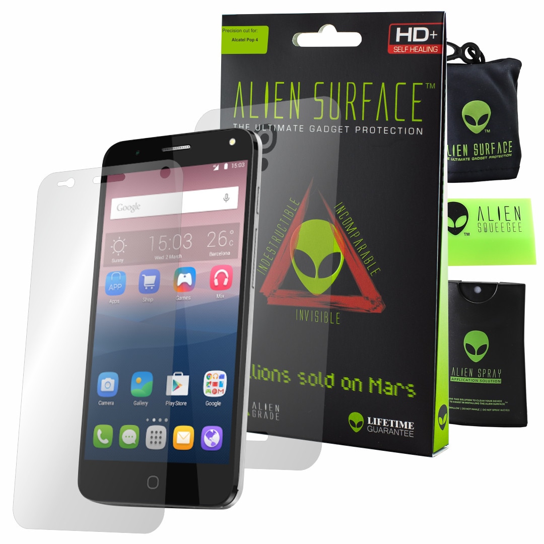 Folie Alien Surface HD, Alcatel Pop 4, protectie ecran, spate + Alien Fiber Cadou