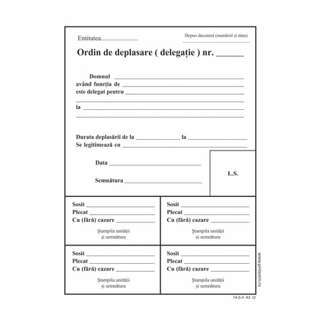Ordin De Deplasare A5 Fata Verso Sam Office Emag Ro