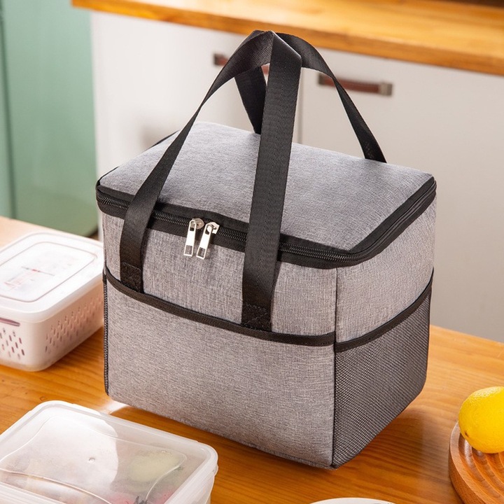 Geanta Termoizolanta Multifunctionala, Comando Eats, Termoreglabila, Compartimentare Multipla, Impermeabila, Pliabila, Capacitate Stocare 9 Litri, 28x18x21 cm, Gri