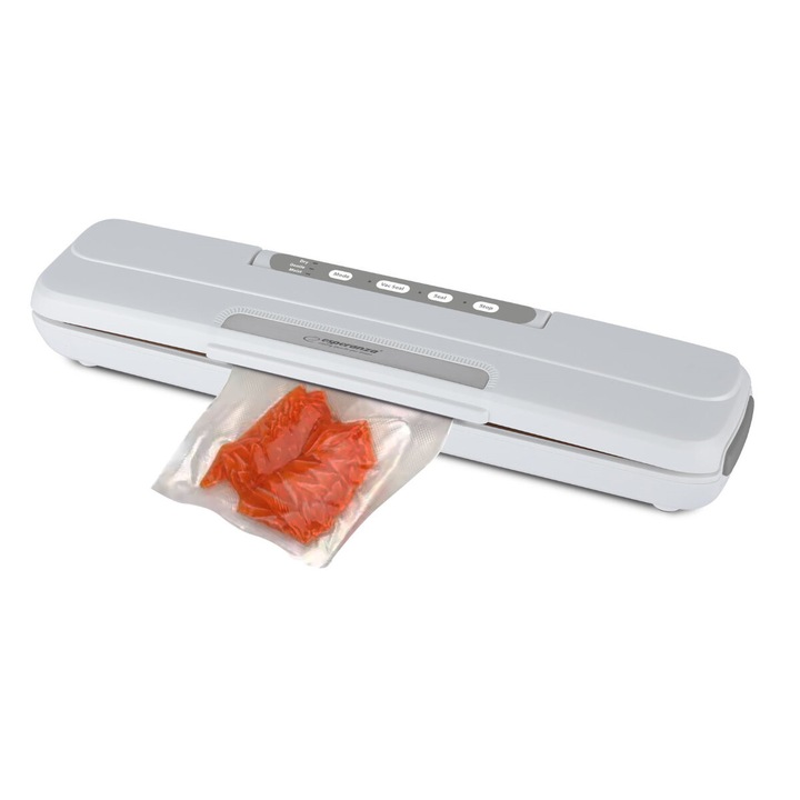 Aparat de vidat si sigilat, 110W, 3L/min, latime maxima de etansare 300mm, vidare umeda/uscata/soft, cutter si 10 pungi incluse, ES-96523, uz alimentar si general Alb