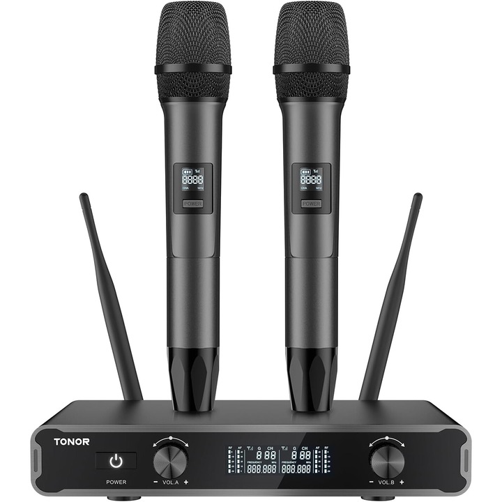 Sisteme de microfon fara fir dual TONOR TW450, microfon dinamic portabil metalic pentru karaoke, petrecere DJ, biserica, nunta, discurs