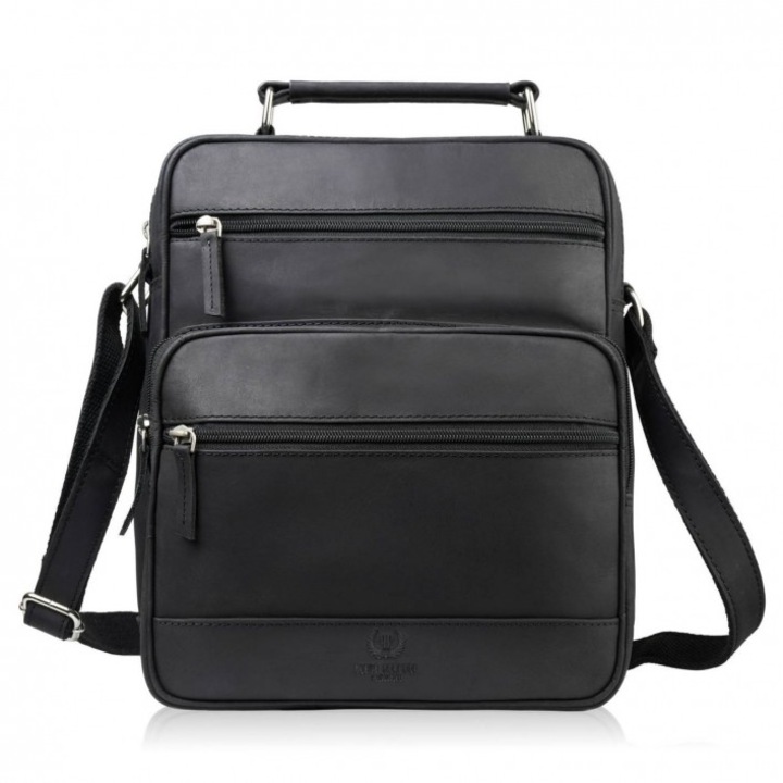 Мъжка чанта за рамо, Paolo Peruzzi, T-127-HBL, естествена кожа, черна, 30x24x10см