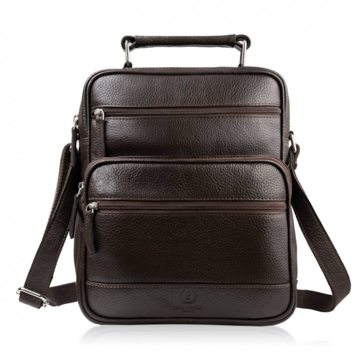 Мъжка чанта за рамо, Paolo Peruzzi, T-127-BR, естествена кожа, кафява, 30x24x10cm
