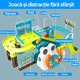 Set masinute cu volan si maneta de viteza Pitikot®, traseu, lift, pista, parcare, garaj, jucarie cu sunete si lumini, tematica dinozauri, electric sau manual, 3-6 Ani, Cadoul Ideal pentru Distractie si Invatare