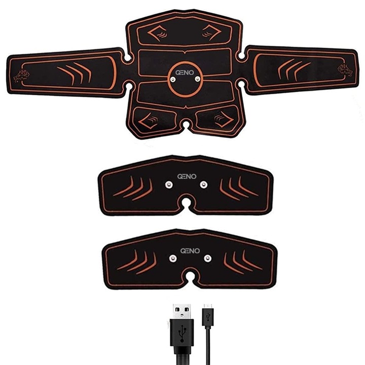 Kit complet Electrostimulator Profesional Pentru Masaj Musculara QENO® IRONFIT, EMS, Functie Stimulare Musculara, Brate, Abdomen, Picioare, Reduce Tesutul Adipos, Functie Tonifiere, 12 Moduri, 19 Nivele Intensitate, Display LCD, Negru
