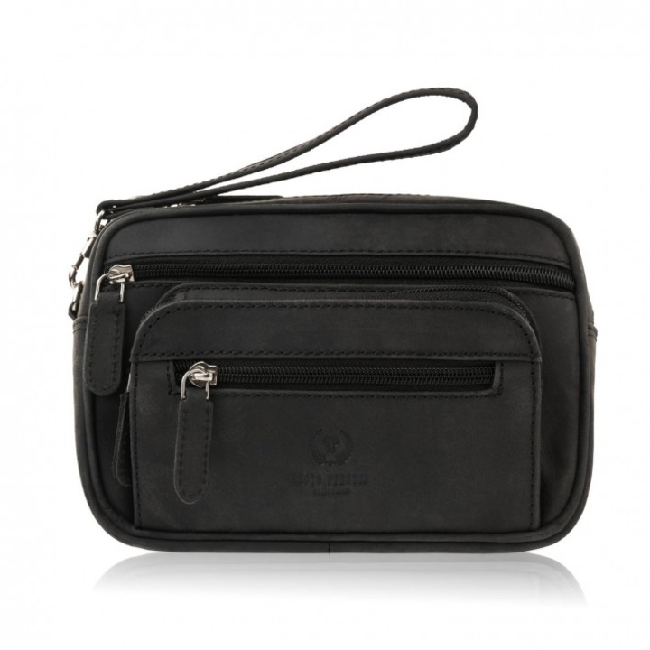 Paolo Peruzzi férfi táska, természetes bőr, fekete, 5 zsebes, 14x20x4cm