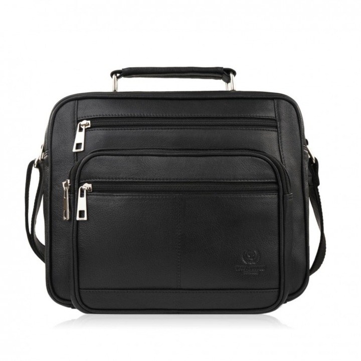 Мъжка чанта за през рамо Paolo Peruzzi, естествена кожа, черна, 23x29x12см