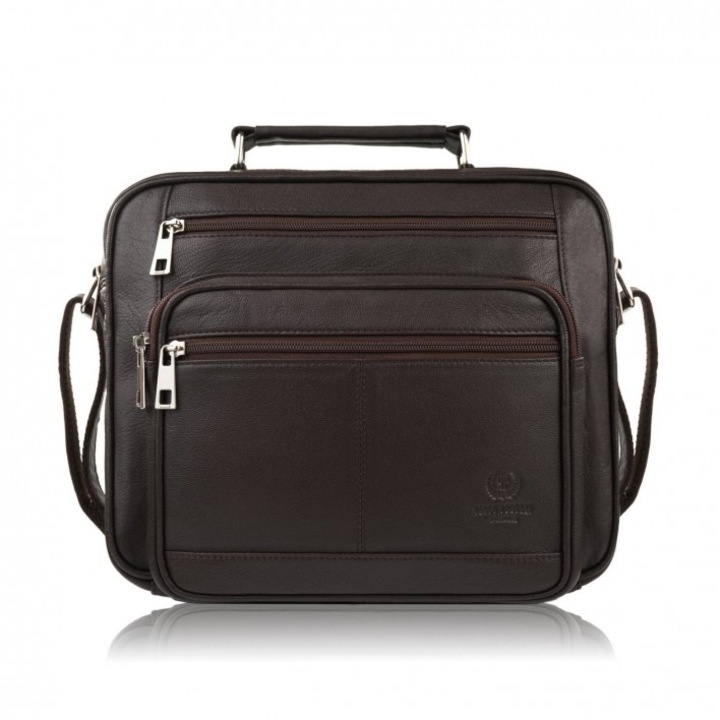 Valódi bőr férfi válltáska, Paolo Peruzzi, modell T-126, barna, 23x29x12cm