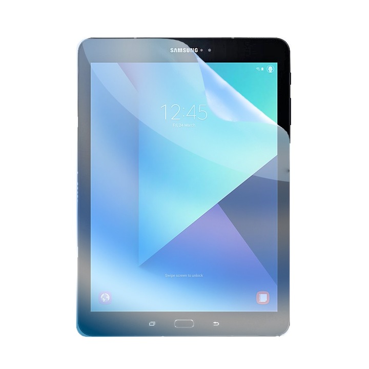 Folie de silicon Blue Guard OptiShield pentru Samsung Galaxy Tab S3 9.7, Anti-reflexii, Anti-soc, Rezistenta la zgarieturi, Filtru anti lumina albastra pentru protectia ochilor, Aplicare usoara, Transparent