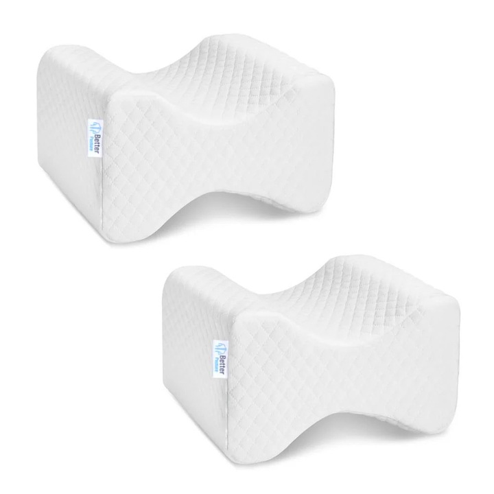 Pachet 2 perne ortopedice pentru genunchi din spuma cu memorie Better Posture Pro, Alb, 25 x 20 x 15 cm