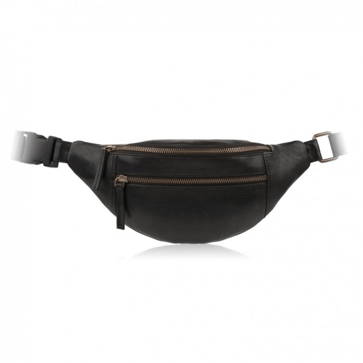 Férfi valódi bőr deréktáska, Paolo Peruzzi, AL-11 modell, fekete, 20x30x9cm, állítható pánt