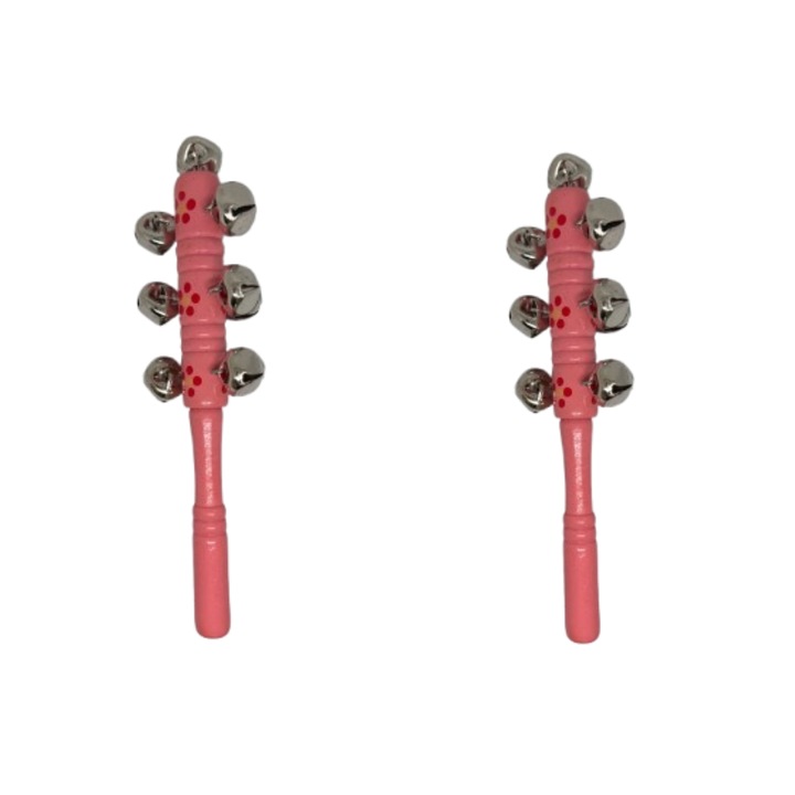 2 db-os rózsaszín nyeles csörgő készlet csengettyűkkel