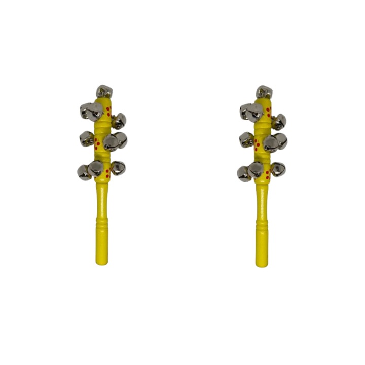 2 db sárga nyeles csörgő készlet csengettyűkkel