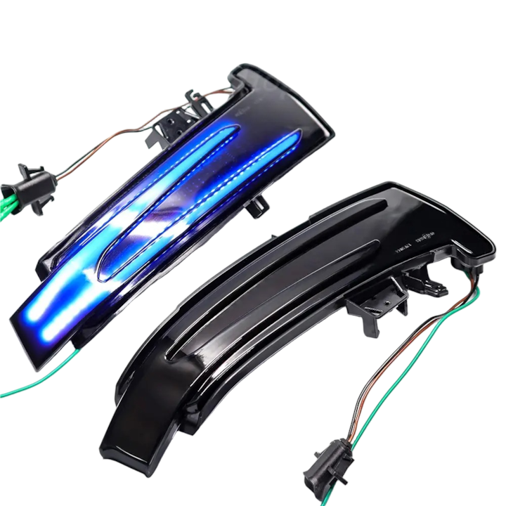 Set lampi LED semnalizare dinamice/secventiale FetonAuto pentru Mercedes C W204, A W176, E W212, CLA C117, GLA, GLC, S W221, CLS – portocaliu + albastru (auxiliar)