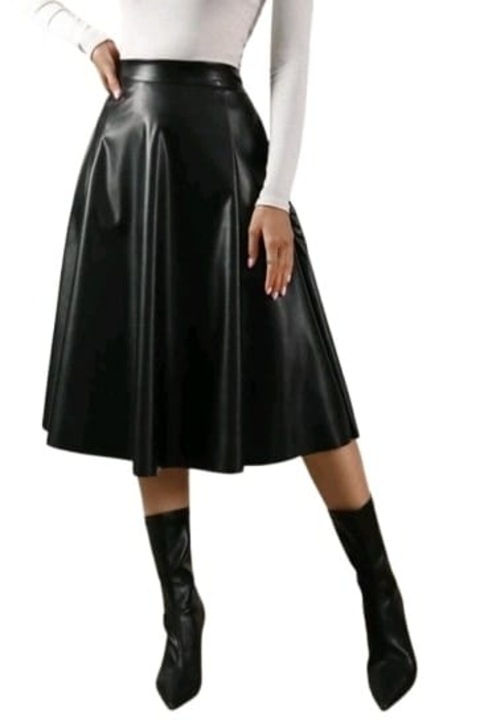 Fusta midi piele ecologica, Negru